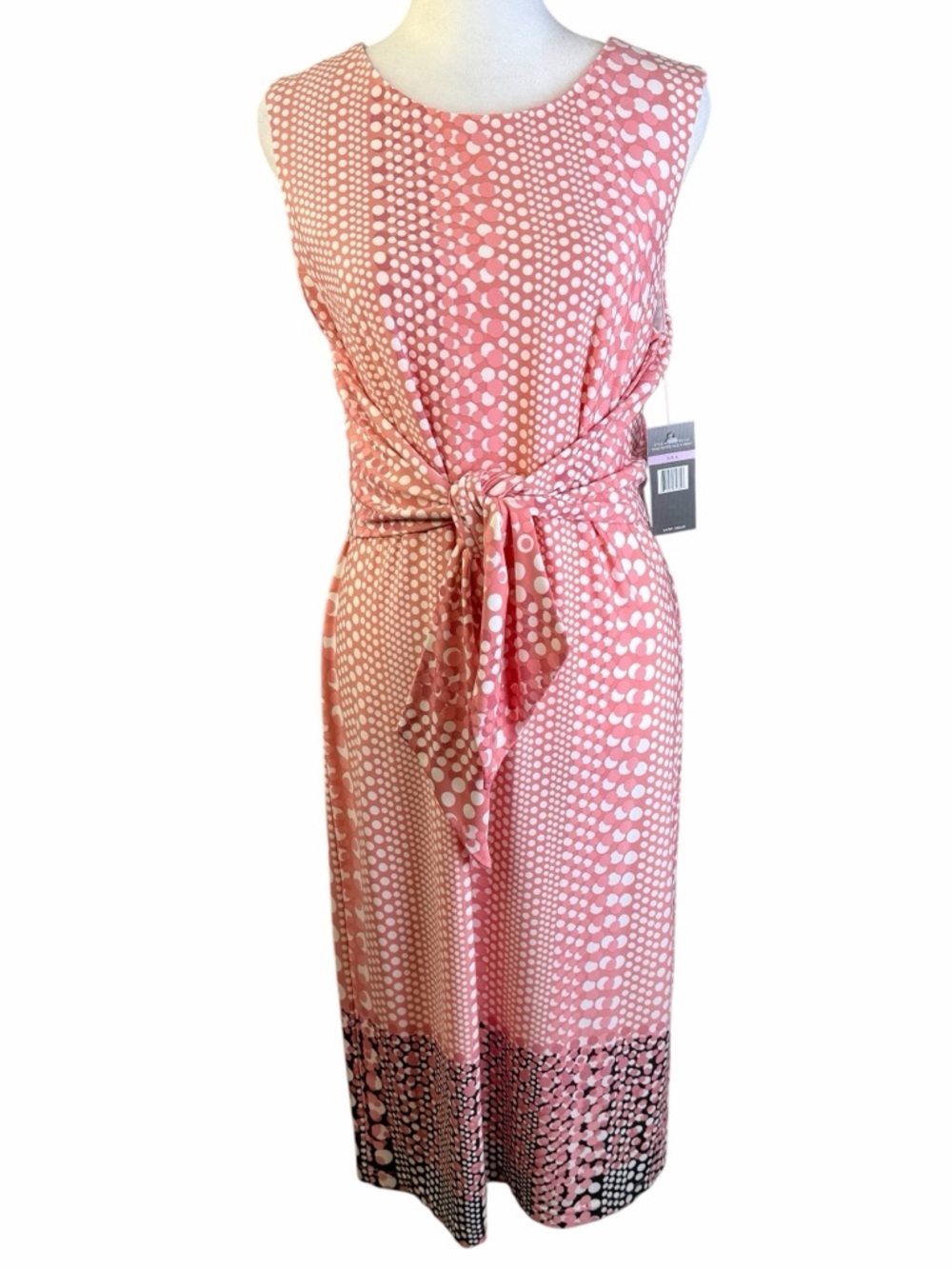 Sharagano Polka Dot Sleeveless Dress with Tie Waist Size 6